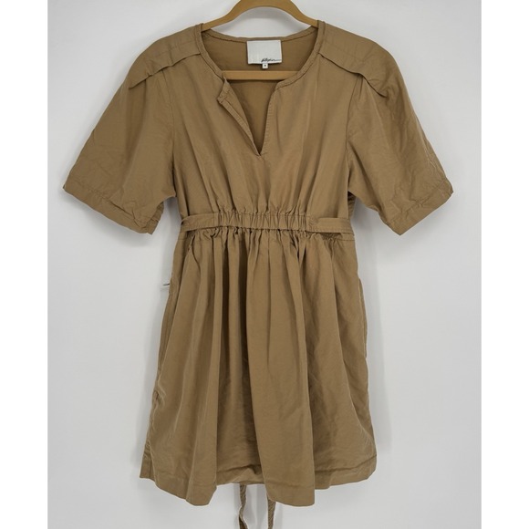 3.1 Phillip Lim Dresses & Skirts - 3.1 Phillip Lim Casual Mini Dress Women's 8 Khaki Cotton Blend‎ Short Sleeve